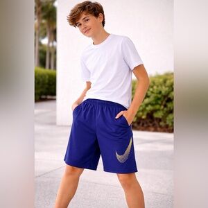 Nike Kids Blue Shorts with Yellow Swoosh